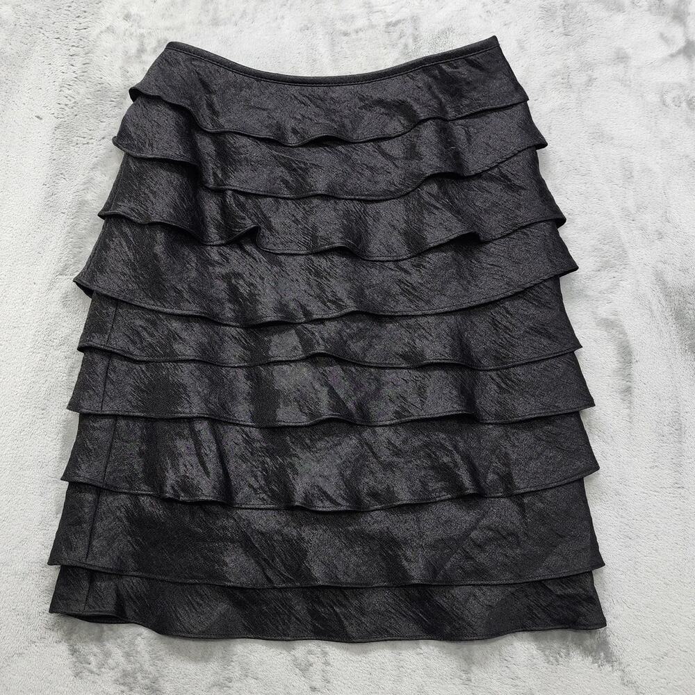 NEW Vintage R&M Richards Skirt Womens 10 Black Tiered‎ Ruffled Pencil Back Zip